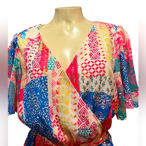 Flying Tomato Pink and Blue Pleated Sundress - Picture 4 of 9